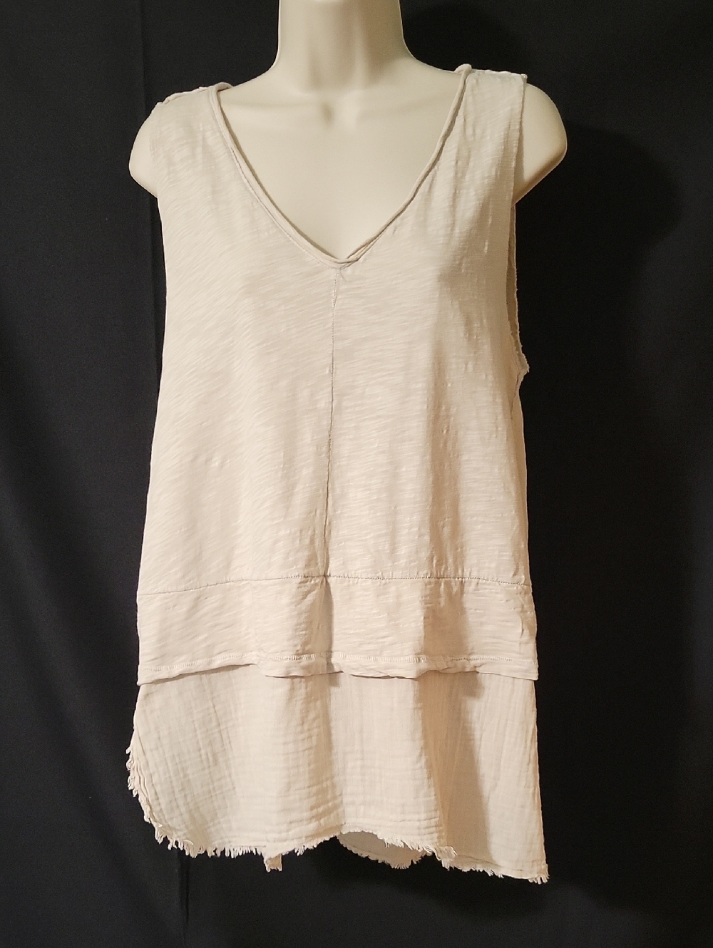 dylan Lightweight Sleeveless V-Neck Tunic in Soft Beige, Size S